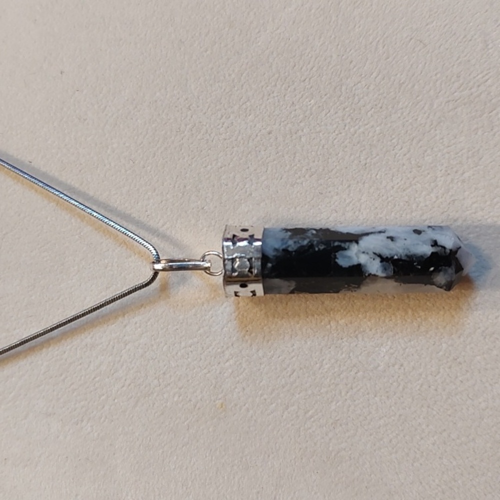 Rainbow Moonstone Crystal Point Pendant Necklace 16"